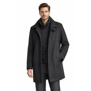 2000s Jacob Siegel Black Wool Blend Topcoat with Built in Bib  42L